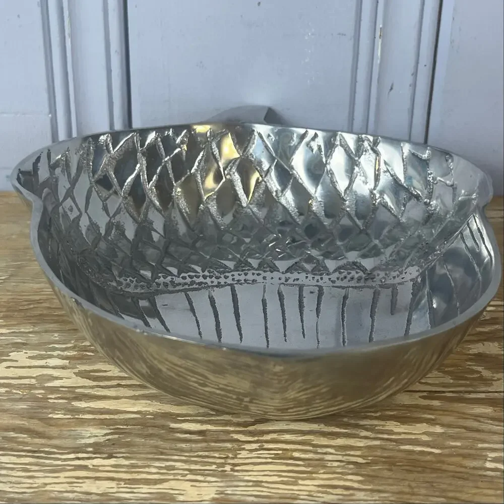 Large Metal Acorn Serving Bowl 11x9”SilverTone Fall Thanksgiving Decor Catchall
